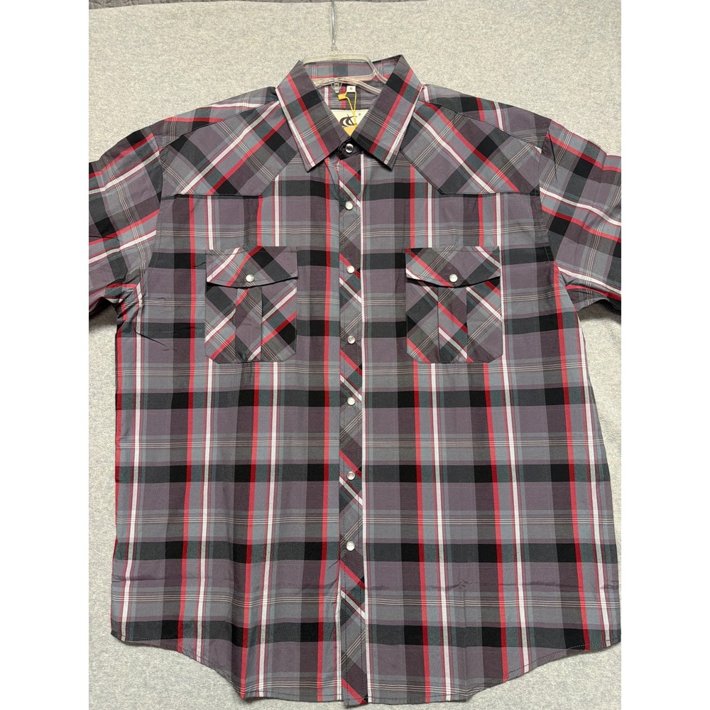 NWT Coevals Club Mens XL Short Sleeve Western Plaid Pearl Snap Shirt‎